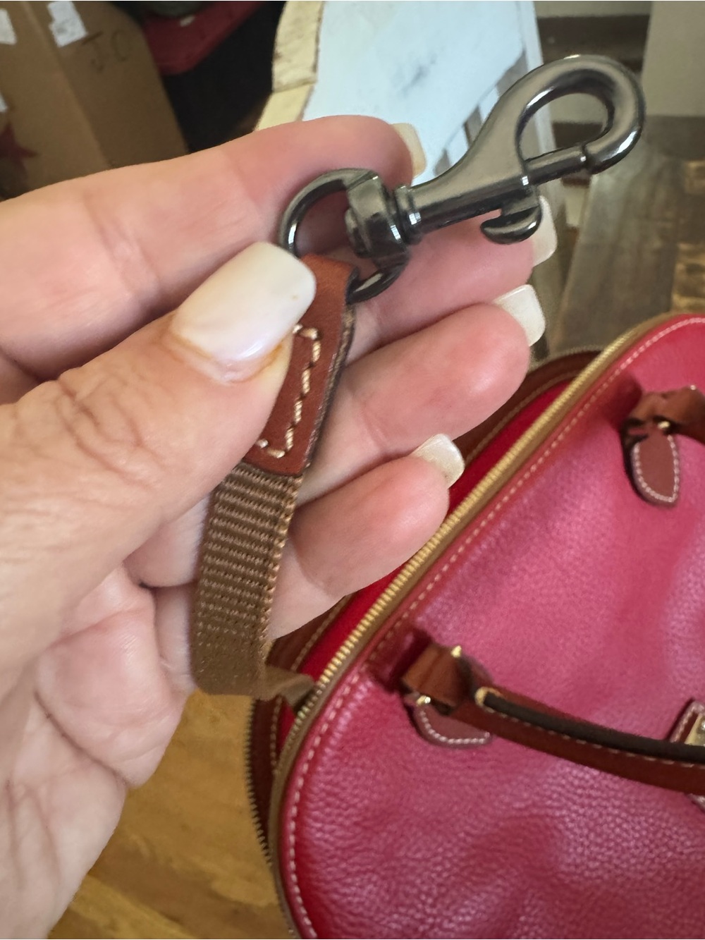 Dooney & Burke Red Dome Satchel Handbag with Tan Trim - Picture 9 of 14